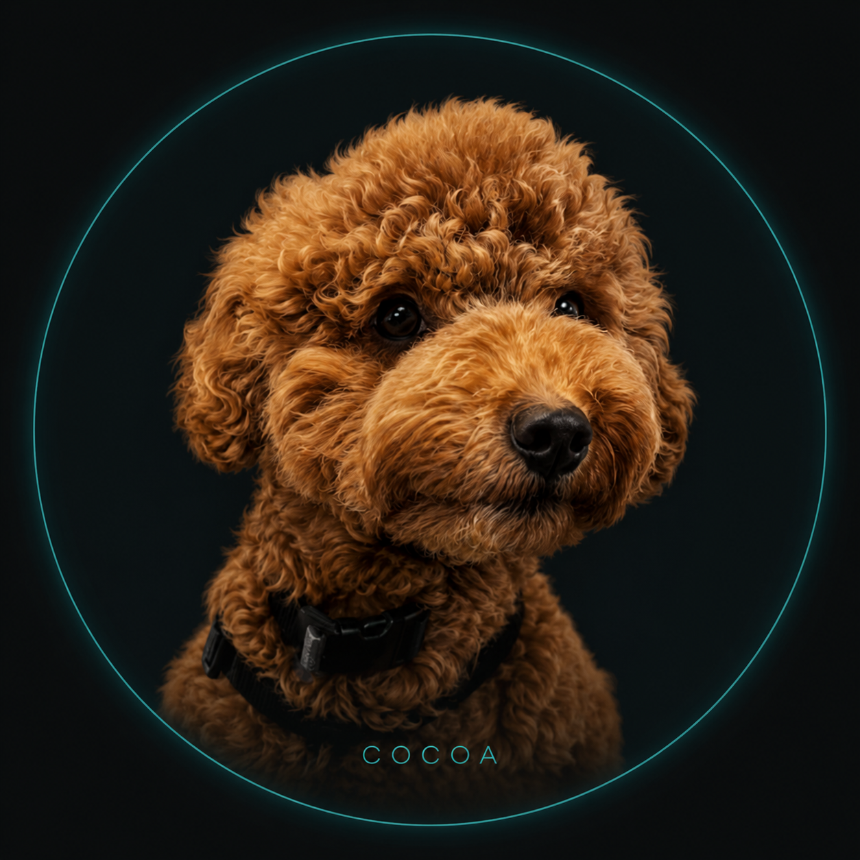 Cocoa the dog glowing inside a cyan ring
